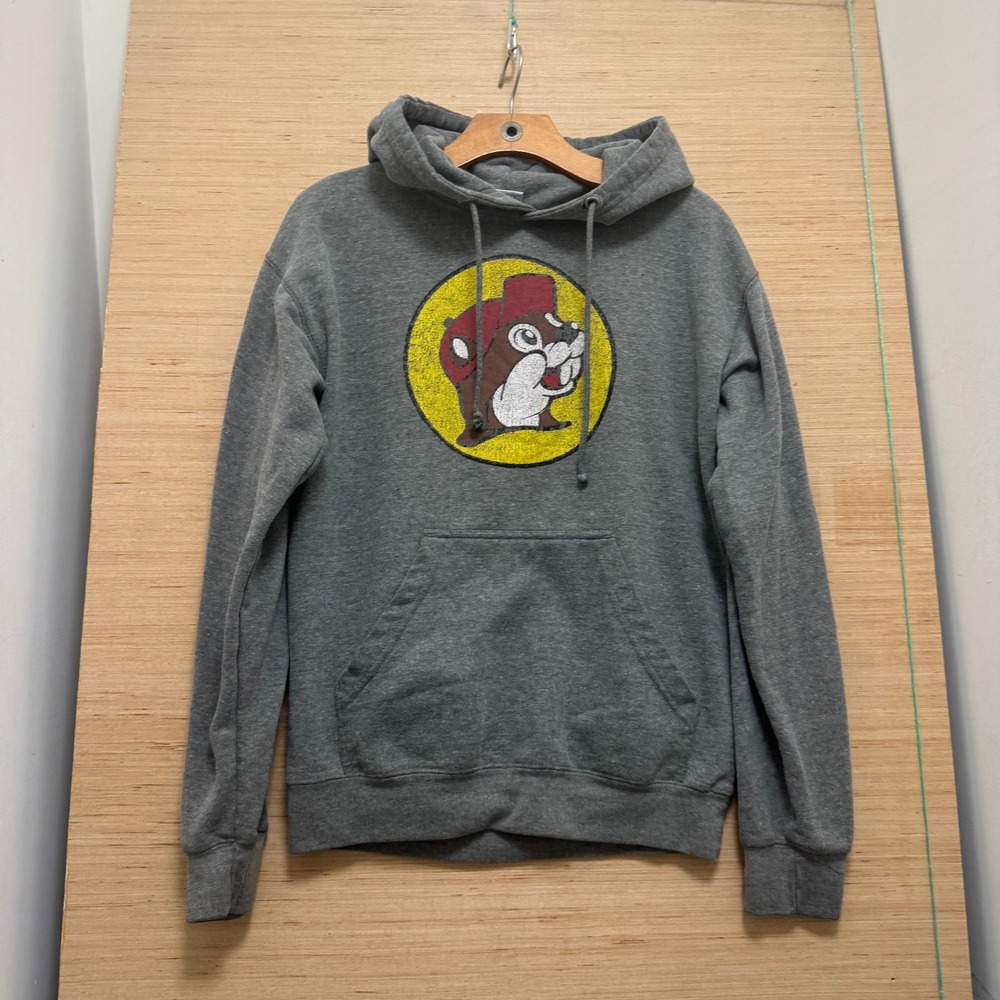 Buc-ees Beaver Logo Graphic Hoodie Heather Gray Pullover Small‎ 4565